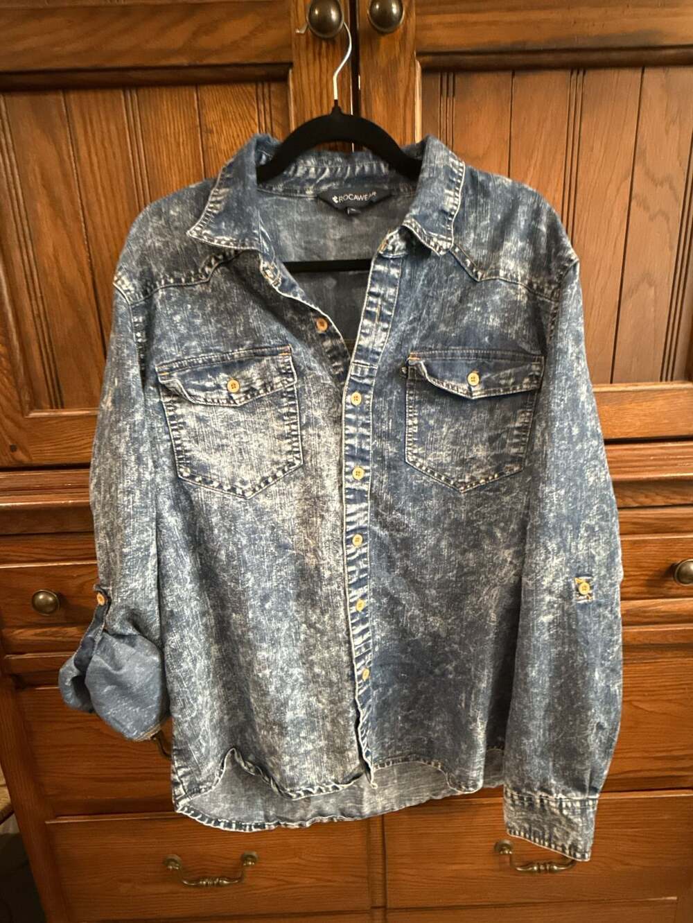 Rocawear Acid Wash Denim Button Up Shirt Size XL